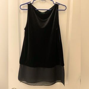 Lauren Ralph Lauren Black Velvet and Georgette Hem Mixed Fabric Top Size S